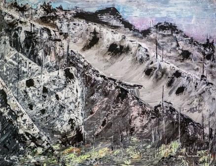Acrylbild - 80x60cm coloriert "Braunwald - Klöntalersee"